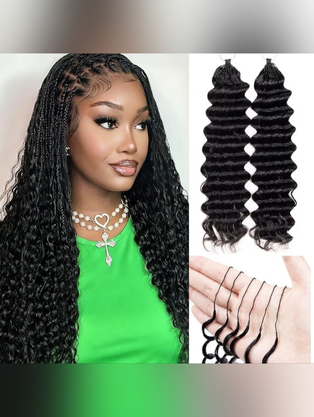 Feather Crochet Deep Wave Human Hair Miracle Knots Pre Separated 50g 22" 1B